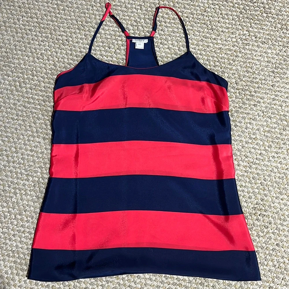 J Crew navy and red stripe polyester spaghetti strap tank top - size 00